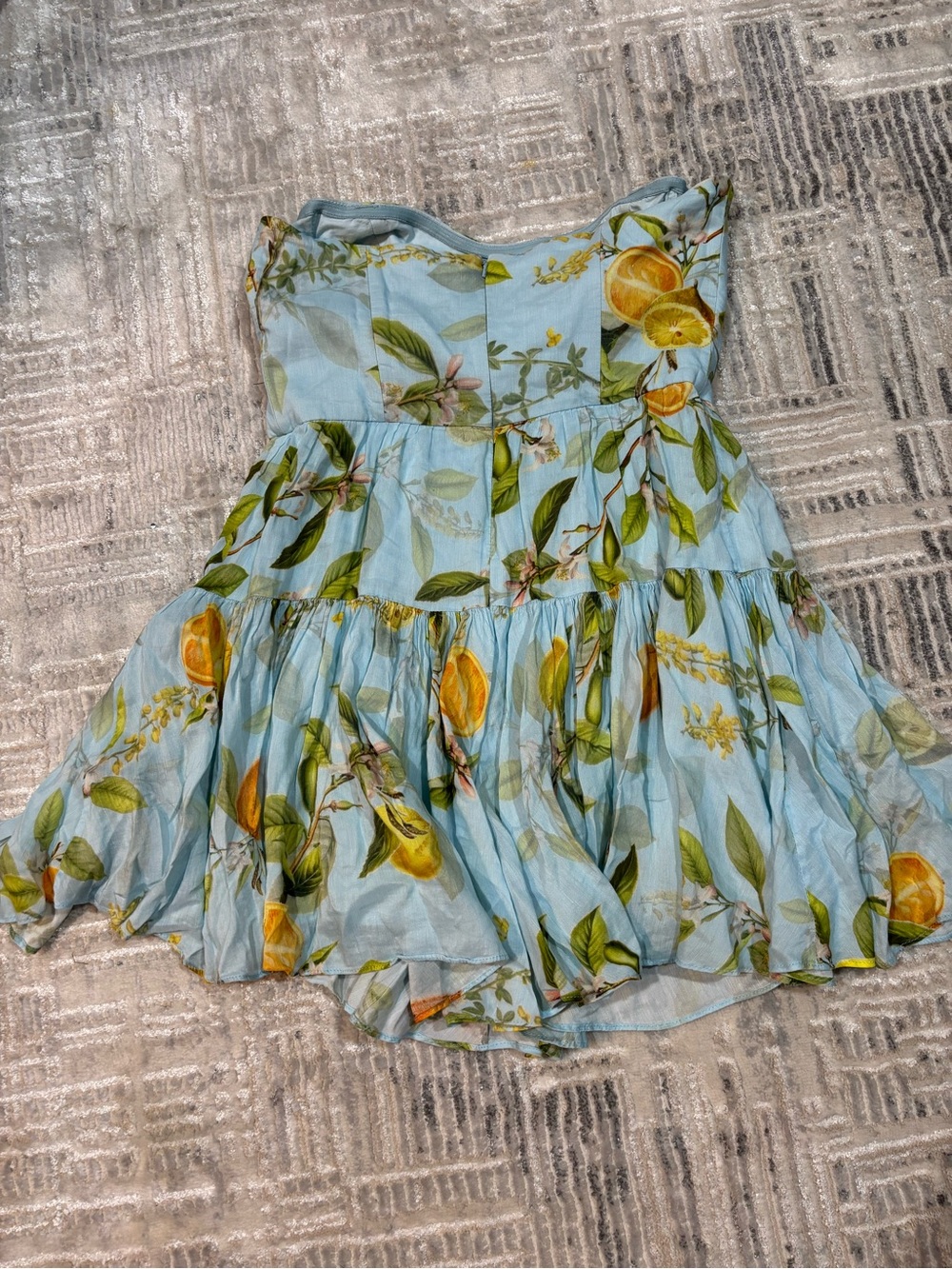Monique Lhuillier Light Blue Strapless Lemon-Print Mini Dress - Picture 7 of 9